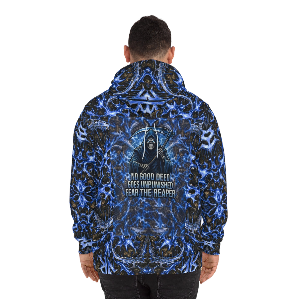 Reaper Graphic Hoodie — "Fear the Reaper, No Good Deed Goes Unpunished" All-Over Print