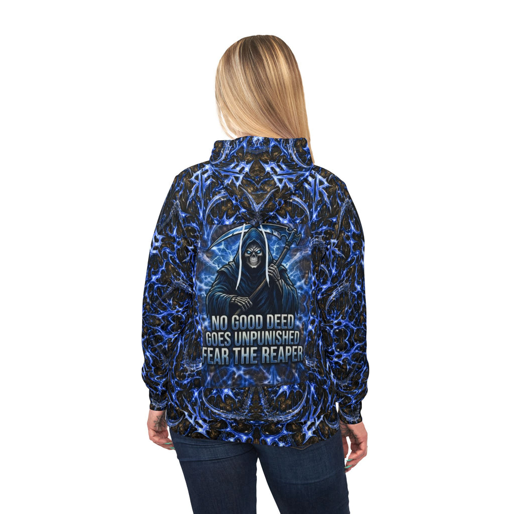Fear The Reaper Athletic Hoodie – Blue Gothic Reaper  Design (All-Over Print)