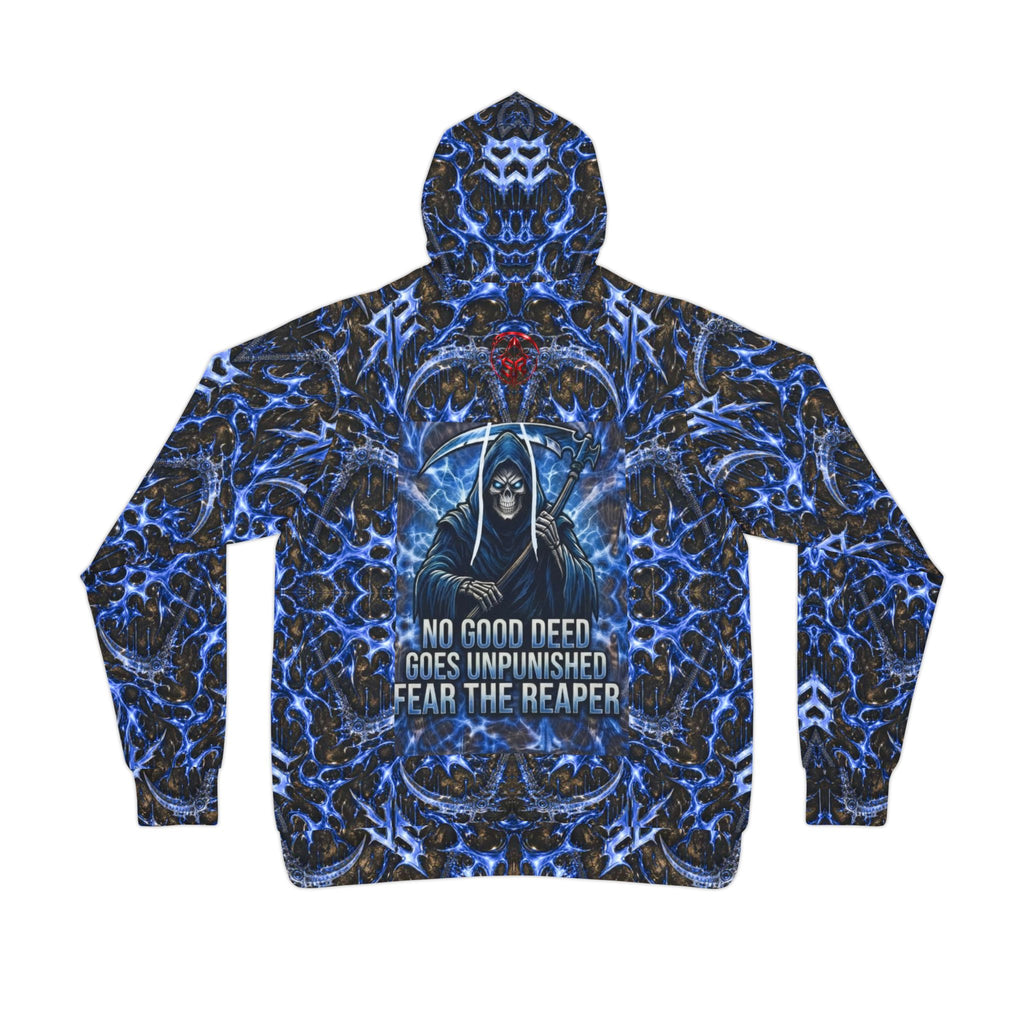Fear The Reaper Athletic Hoodie – Blue Gothic Reaper  Design (All-Over Print)