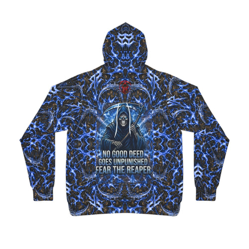 Fear The Reaper Athletic Hoodie – Blue Gothic Reaper  Design (All-Over Print)