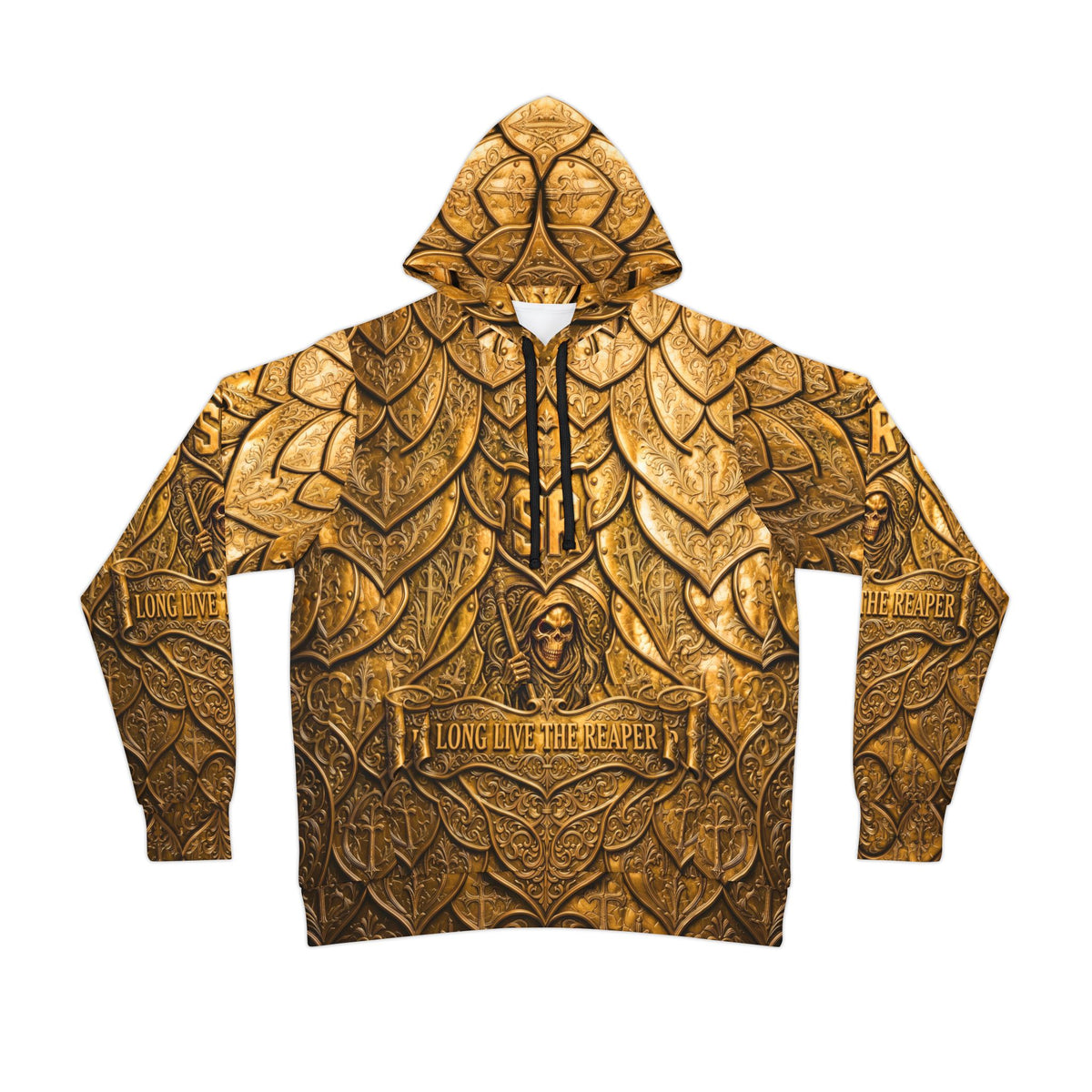 Long Live The Reaper Gold Athletic Hoodie — "Death Before Being Forgotten" Graphic