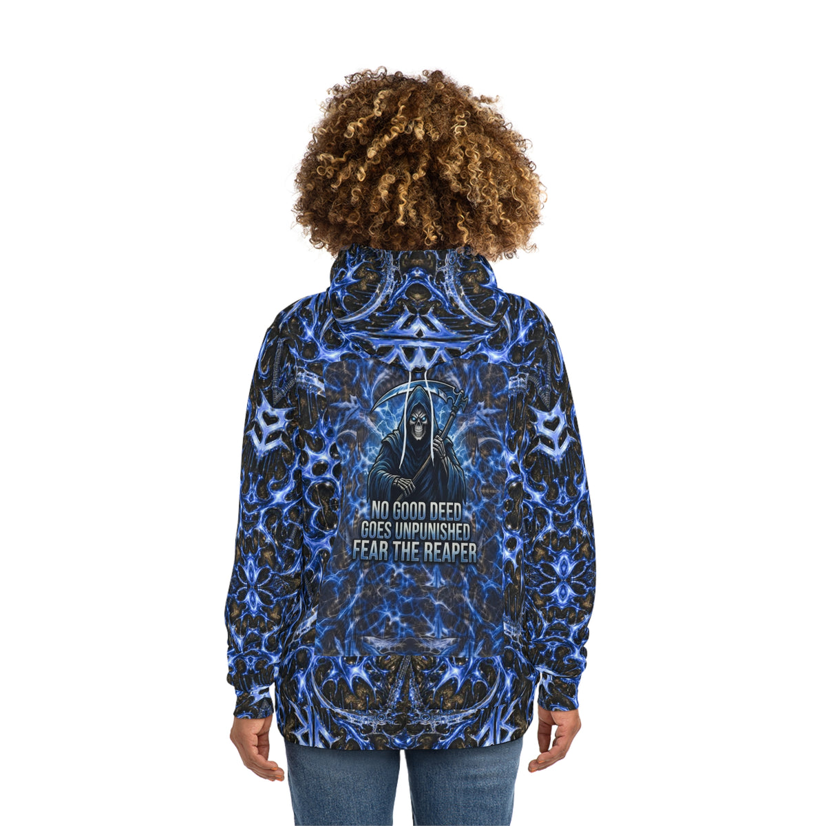 Reaper Graphic Hoodie — "Fear the Reaper, No Good Deed Goes Unpunished" All-Over Print