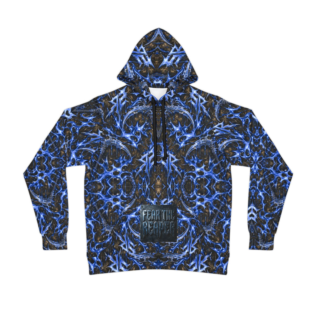 Fear The Reaper Athletic Hoodie – Blue Gothic Reaper  Design (All-Over Print)