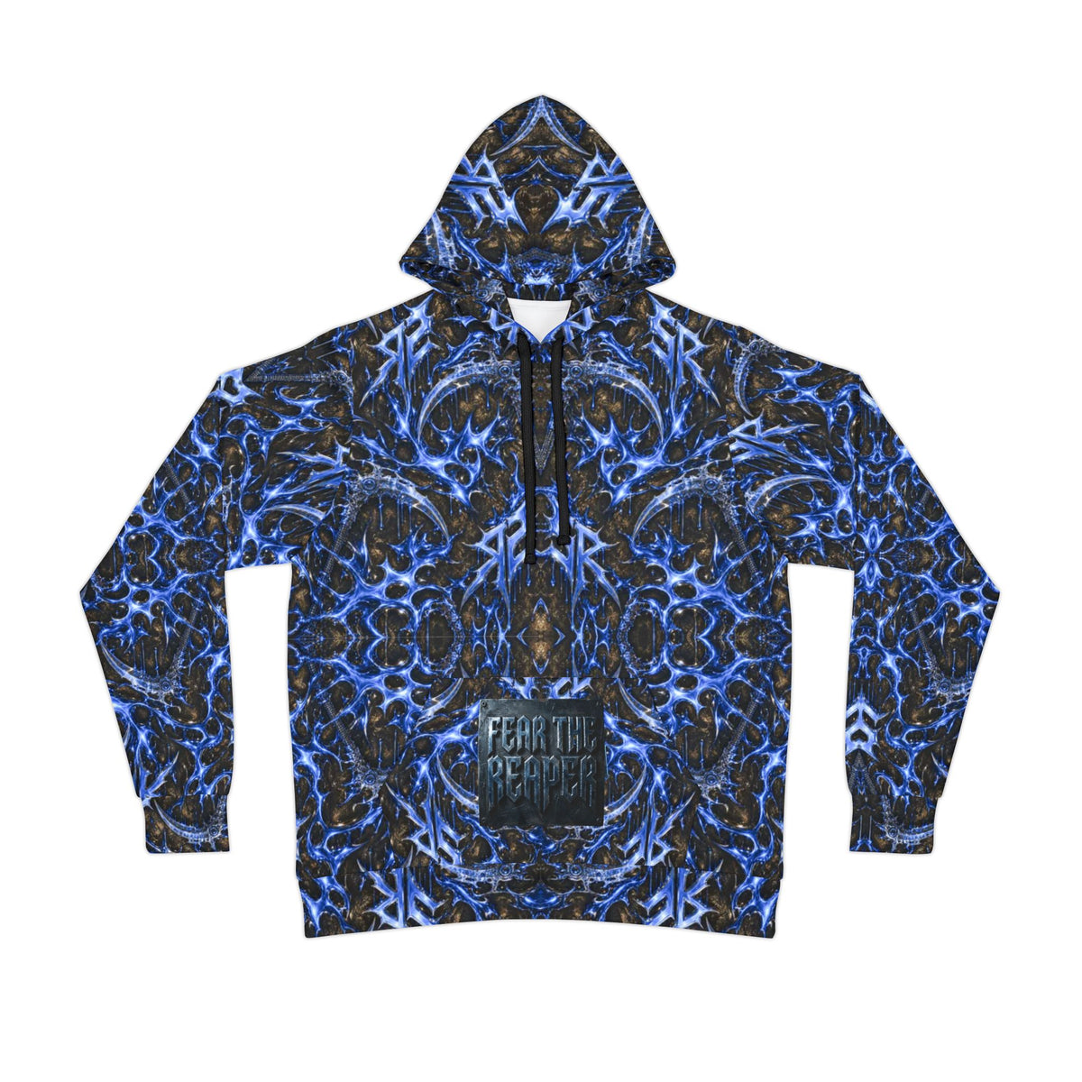 Fear The Reaper Athletic Hoodie – Blue Gothic Reaper  Design (All-Over Print)