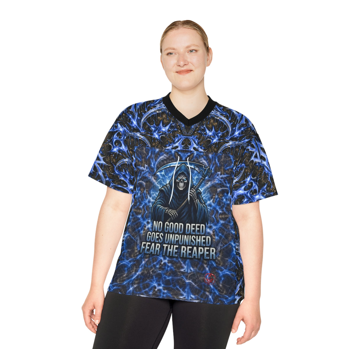 Fear The Reaper "No Good Deed Goes Unpunished" Football Jersey — Gothic All-Over Print
