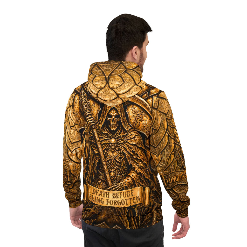 Long Live The Reaper Gold Athletic Hoodie — "Death Before Being Forgotten" Graphic