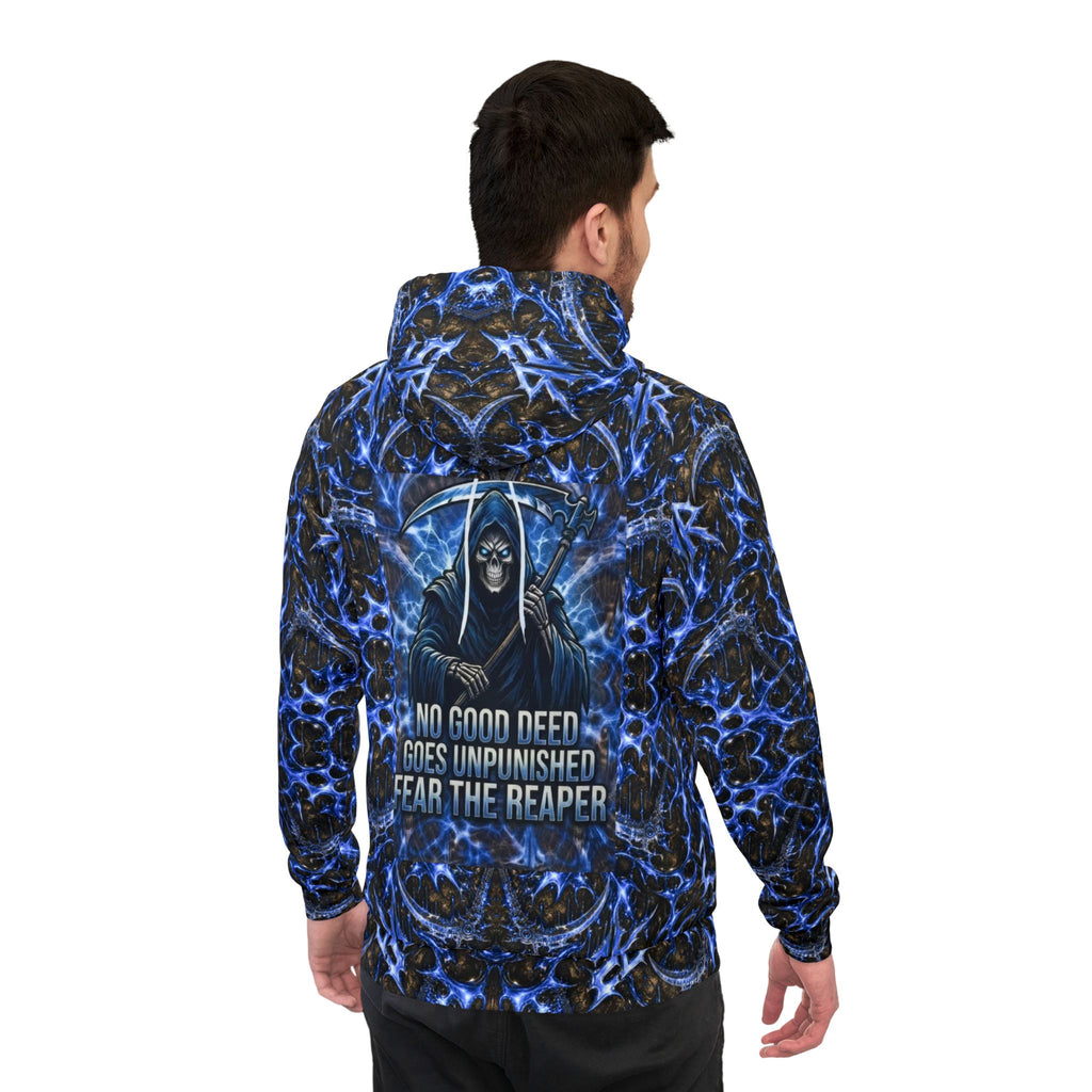Fear The Reaper Athletic Hoodie – Blue Gothic Reaper  Design (All-Over Print)