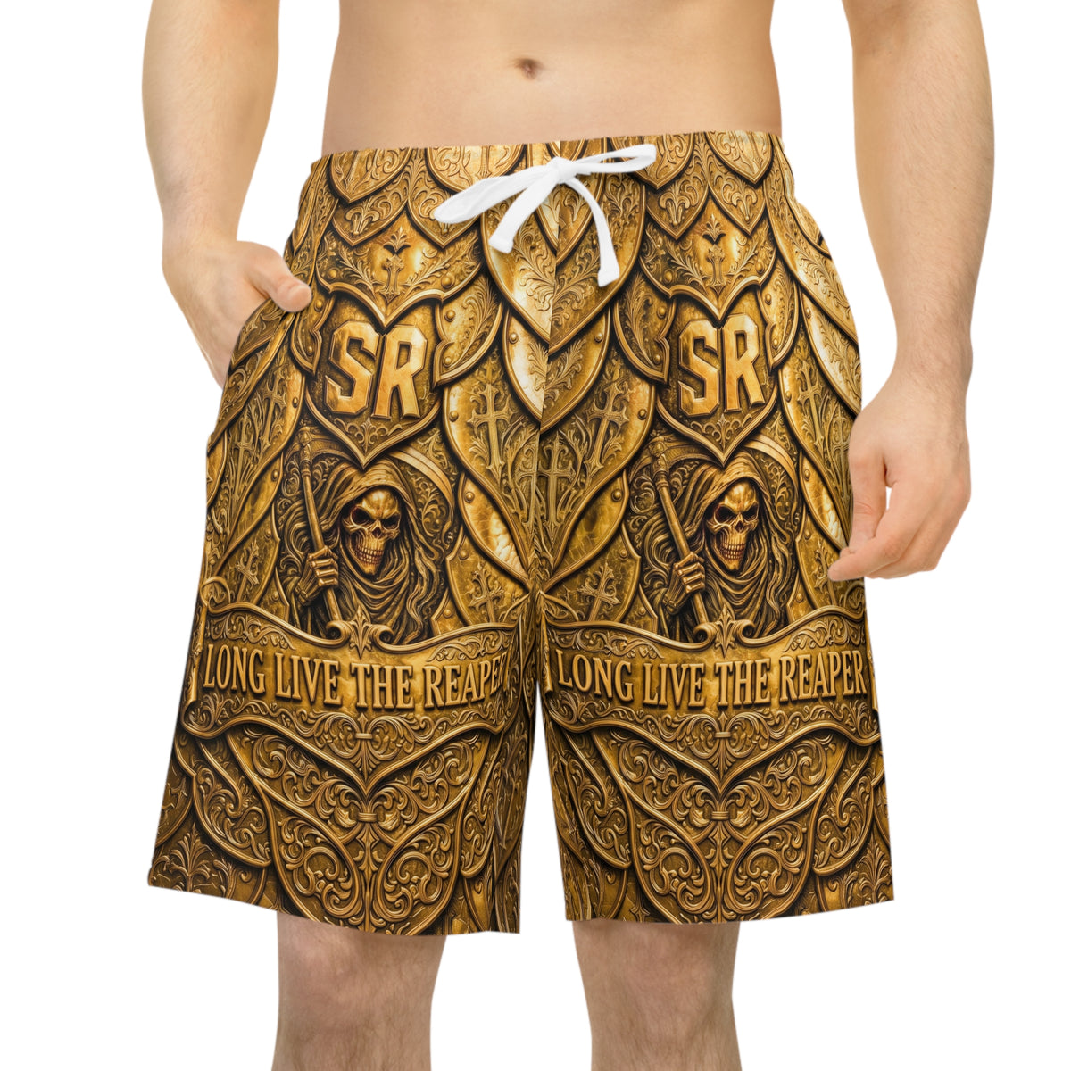 Gold Armor Long Live The Reaper Athletic Long Shorts