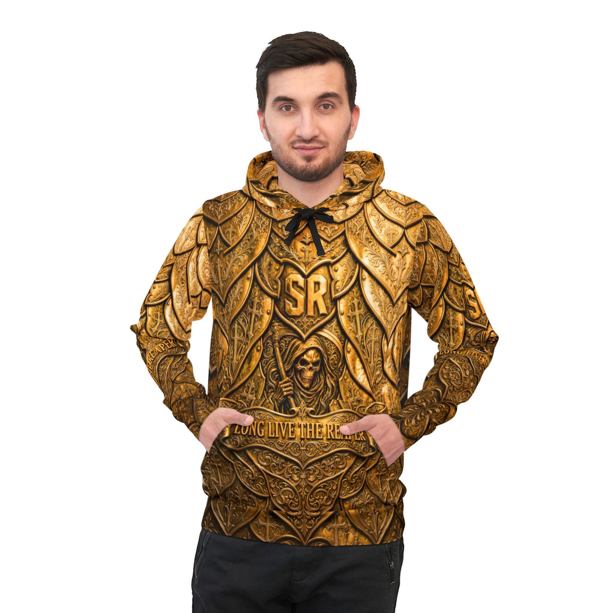 Long Live The Reaper Gold Athletic Hoodie — "Death Before Being Forgotten" Graphic