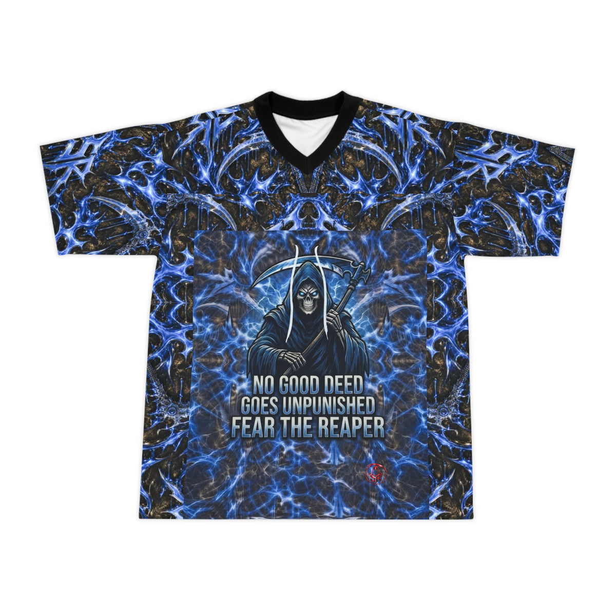 Fear The Reaper "No Good Deed Goes Unpunished" Football Jersey — Gothic All-Over Print