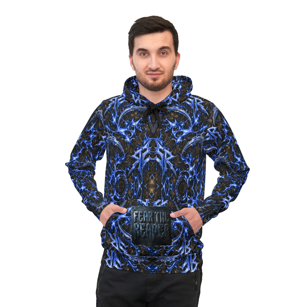 Fear The Reaper Athletic Hoodie – Blue Gothic Reaper  Design (All-Over Print)