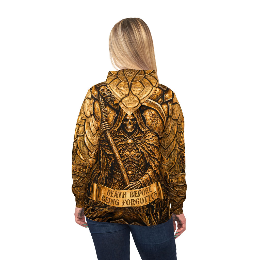 Long Live The Reaper Gold Athletic Hoodie — "Death Before Being Forgotten" Graphic